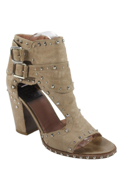 Laurence Decade Womens Leather Studded Cut Out Sandal Heels Beige Size 37.5 7.5