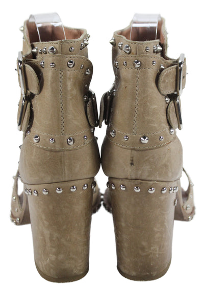 Laurence Decade Womens Leather Studded Cut Out Sandal Heels Beige Size 37.5 7.5