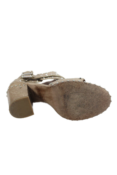 Laurence Decade Womens Leather Studded Cut Out Sandal Heels Beige Size 37.5 7.5