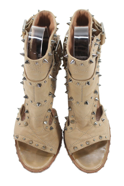 Laurence Dacade Womens Leather Studded Sandals Heels Beige Size 37 7