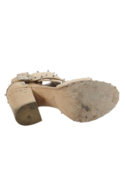 Laurence Dacade Womens Leather Studded Sandals Heels Beige Size 37 7
