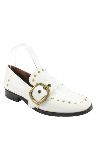 Coach Wonmens Patent Leather Studded Slide On Loafers White Size 7.5 B