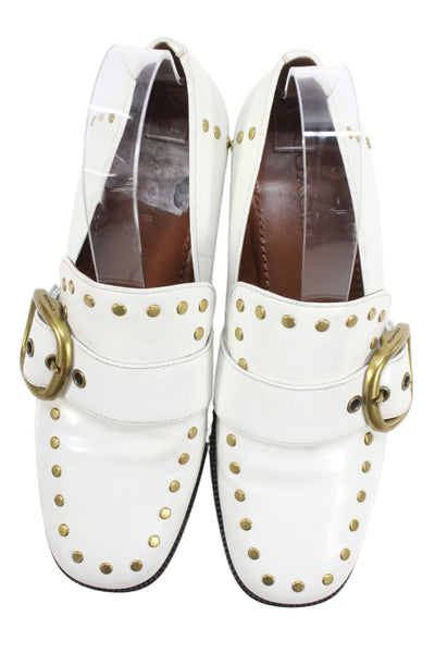 Coach Wonmens Patent Leather Studded Slide On Loafers White Size 7.5 B