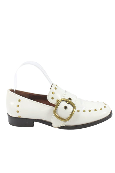 Coach Wonmens Patent Leather Studded Slide On Loafers White Size 7.5 B