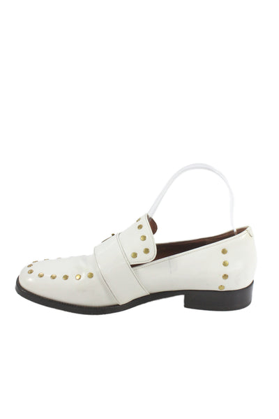 Coach Wonmens Patent Leather Studded Slide On Loafers White Size 7.5 B