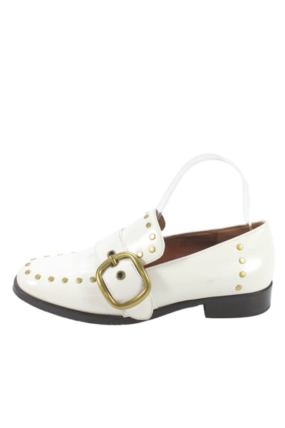 Coach Wonmens Patent Leather Studded Slide On Loafers White Size 7.5 B