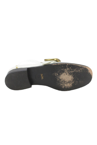 Coach Wonmens Patent Leather Studded Slide On Loafers White Size 7.5 B