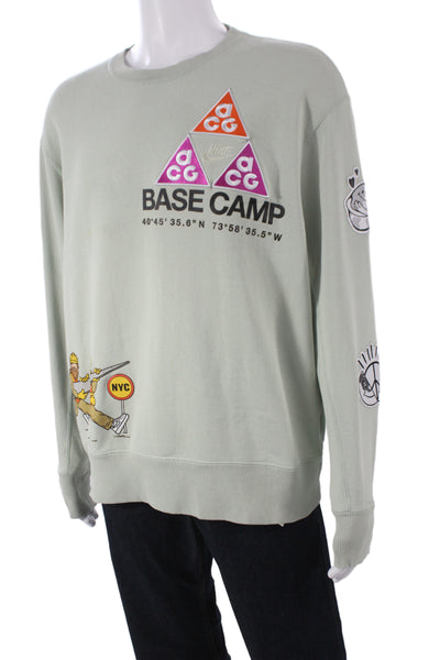 Nike Mens Pullover Sweatshirt Green Crew Neck 100% Cotton Size L