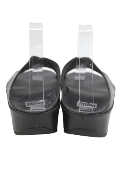 FitFlop Womens Leather Cross Strap Low Wedge Sandals Black Size 7
