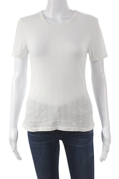 La Ligne Women Basic Striped White T-Shirt Short Sleeve Viscose Size L
