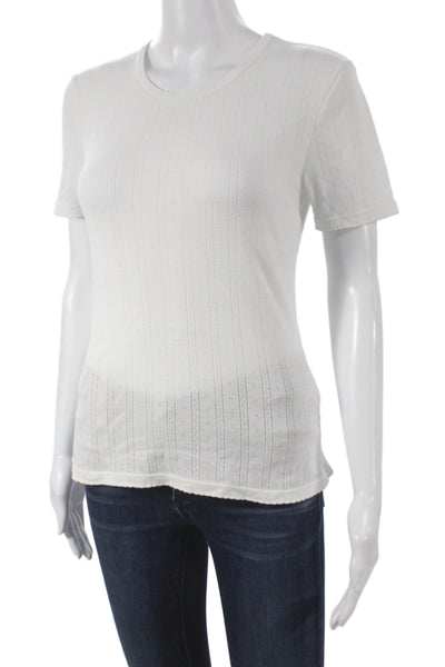 La Ligne Women Basic Striped White T-Shirt Short Sleeve Viscose Size L