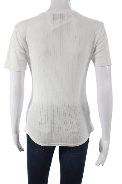 La Ligne Women Basic Striped White T-Shirt Short Sleeve Viscose Size L