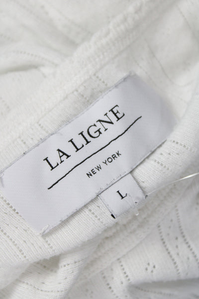 La Ligne Women Basic Striped White T-Shirt Short Sleeve Viscose Size L