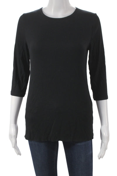 Vince Women Basic Black Crew Neck 3/4 Sleeve T-Shirt Modal Size L