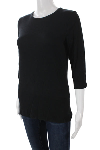 Vince Women Basic Black Crew Neck 3/4 Sleeve T-Shirt Modal Size L