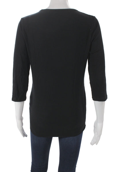 Vince Women Basic Black Crew Neck 3/4 Sleeve T-Shirt Modal Size L