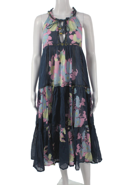 Yvonne S Women Maxi Floral Halter Tie Cotton Long Sleeveless Boho Dress Size S