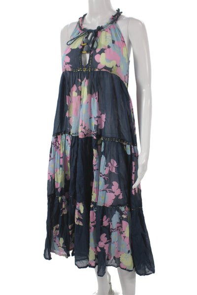 Yvonne S Women Maxi Floral Halter Tie Cotton Long Sleeveless Boho Dress Size S