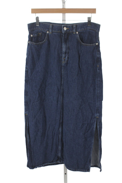 7 For All Mankind Women Straight Pencil Midi Skirt Blue Lyocell Button Size 29
