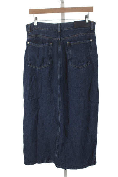7 For All Mankind Women Straight Pencil Midi Skirt Blue Lyocell Button Size 29