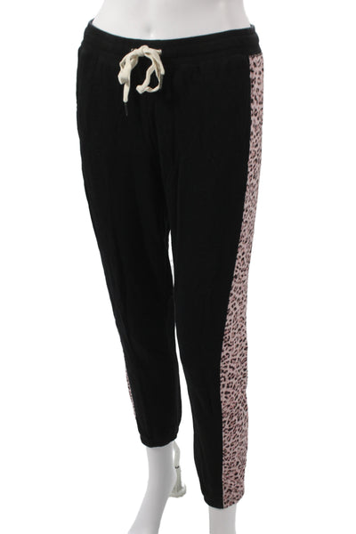 Philanthropy Women Black Leopard Jogger Pants Drawstring Cotton Blend Size S