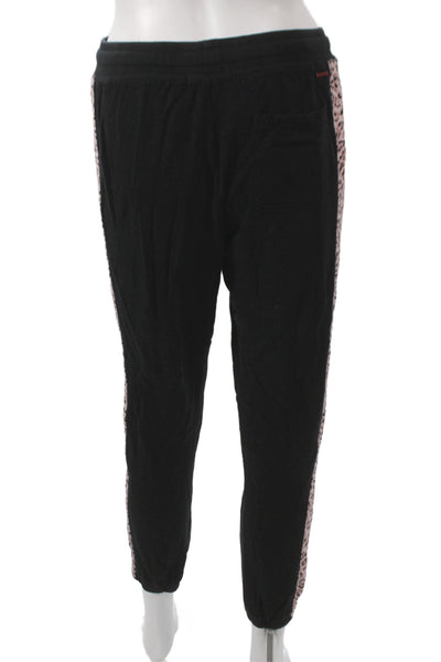 Philanthropy Women Black Leopard Jogger Pants Drawstring Cotton Blend Size S