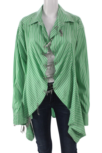 Foo and Foo Womens Basic Striped Collared Button-Up Long Sleeve Green Size S