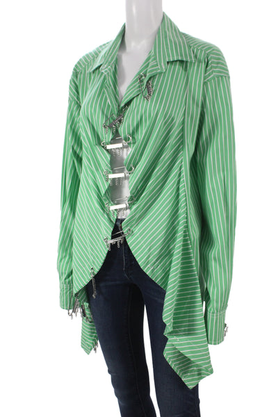 Foo and Foo Womens Basic Striped Collared Button-Up Long Sleeve Green Size S