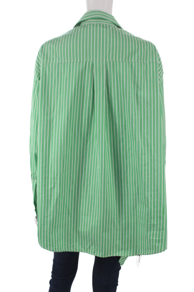 Foo and Foo Womens Basic Striped Collared Button-Up Long Sleeve Green Size S