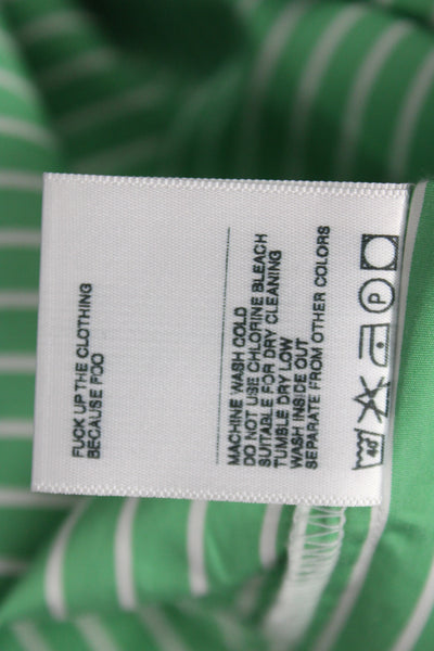 Foo and Foo Womens Basic Striped Collared Button-Up Long Sleeve Green Size S