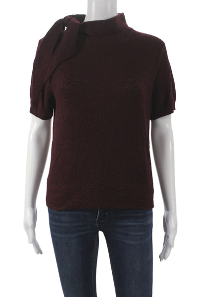Zara Women Purple Mock Neck Pullover Short Sleeve Casual Size M