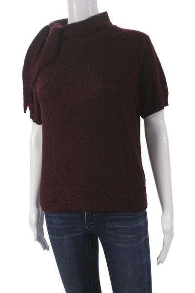 Zara Women Purple Mock Neck Pullover Short Sleeve Casual Size M