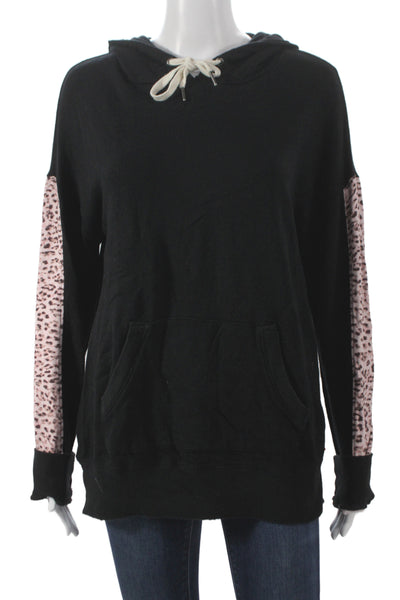 Philanthropy Women Pullover Hoodie Black Leopard Animal Print Size S