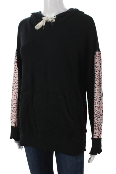 Philanthropy Women Pullover Hoodie Black Leopard Animal Print Size S