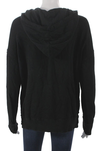 Philanthropy Women Pullover Hoodie Black Leopard Animal Print Size S