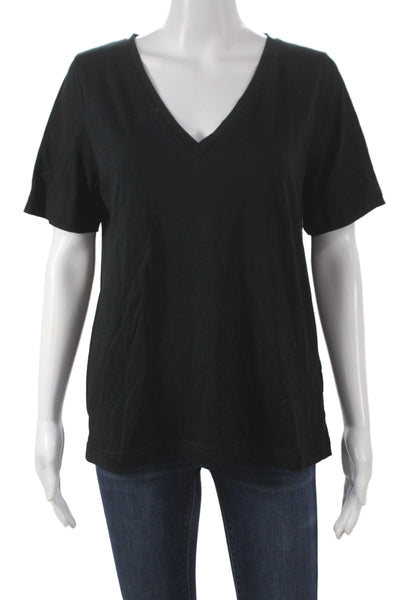 COS Women Black V-Neck Basic Cotton Short Sleeve T-Shirt Size S