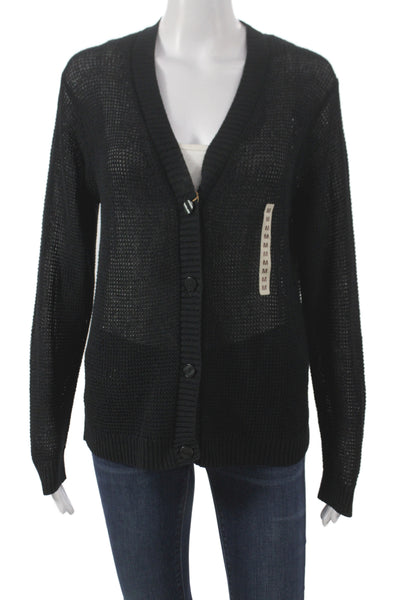 Muji Womens Cardigan Black V-Neck Long Sleeve 36% Polyester Size M