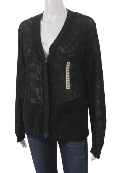 Muji Womens Cardigan Black V-Neck Long Sleeve 36% Polyester Size M