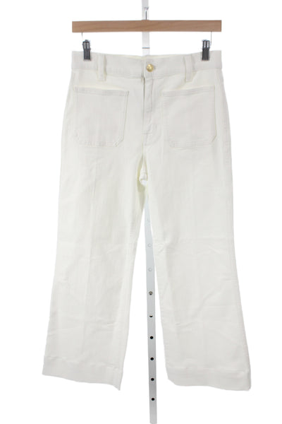 J Crew Womens White Wide-Leg Cotton Jeans Button Size 28