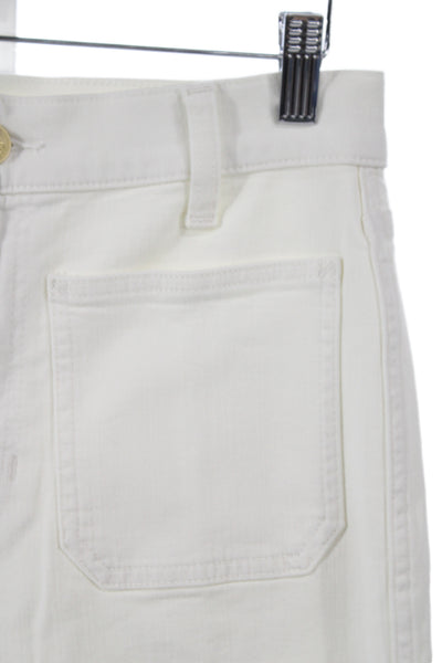 J Crew Womens White Wide-Leg Cotton Jeans Button Size 28