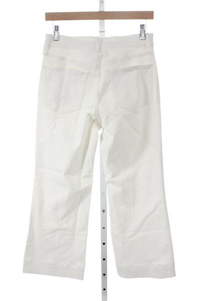 J Crew Womens White Wide-Leg Cotton Jeans Button Size 28