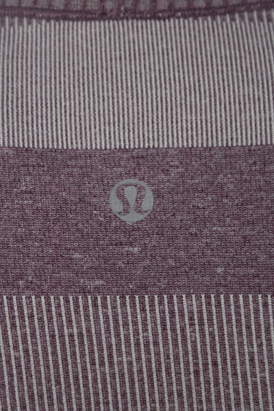 Lululemon Womens Gray Striped Nylon Crew Neck Short Sleeve Basic T-Shirt Size 4