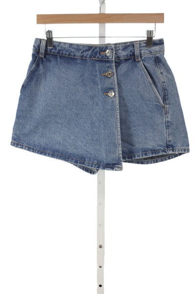 Zara Women Mini Cotton Skort Blue Button Casual Size XS