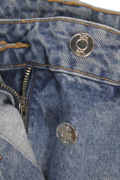 Zara Women Mini Cotton Skort Blue Button Casual Size XS