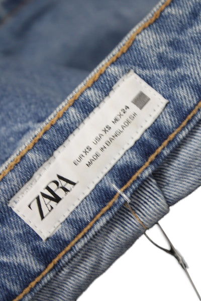 Zara Women Mini Cotton Skort Blue Button Casual Size XS
