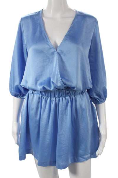 Ramy Brook Women Blue V-Neck Romper 3/4 Sleeve Pullover Size L