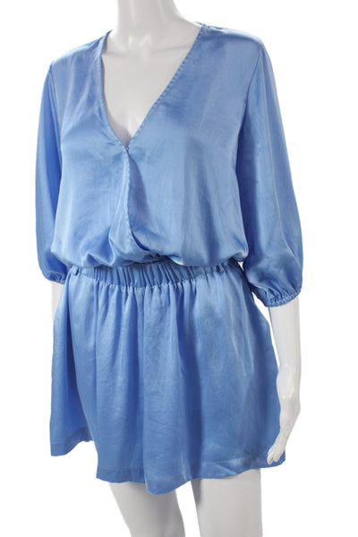 Ramy Brook Women Blue V-Neck Romper 3/4 Sleeve Pullover Size L