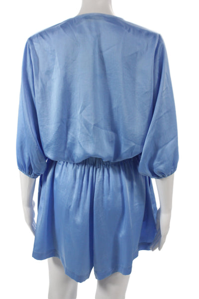 Ramy Brook Women Blue V-Neck Romper 3/4 Sleeve Pullover Size L