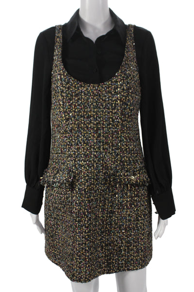 Cinq à Sept Womens Black Overall Dress Long Sleeve Scoop Neck Zip Size 4