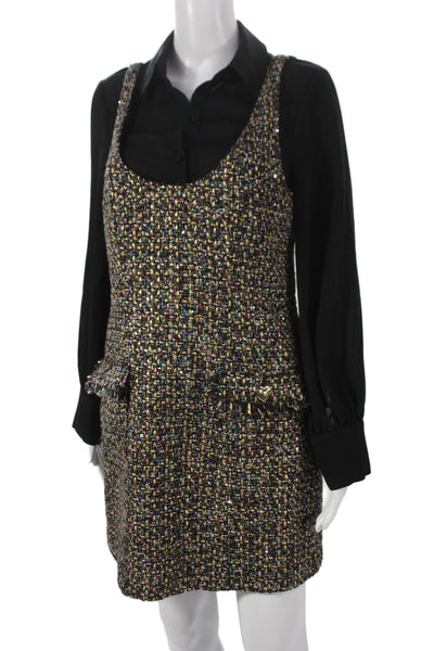 Cinq à Sept Womens Black Overall Dress Long Sleeve Scoop Neck Zip Size 4